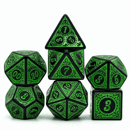 Emerald Runes | Acrylic Dice | 7 Piece Set - Tabletop Dominion - We Print Miniatures