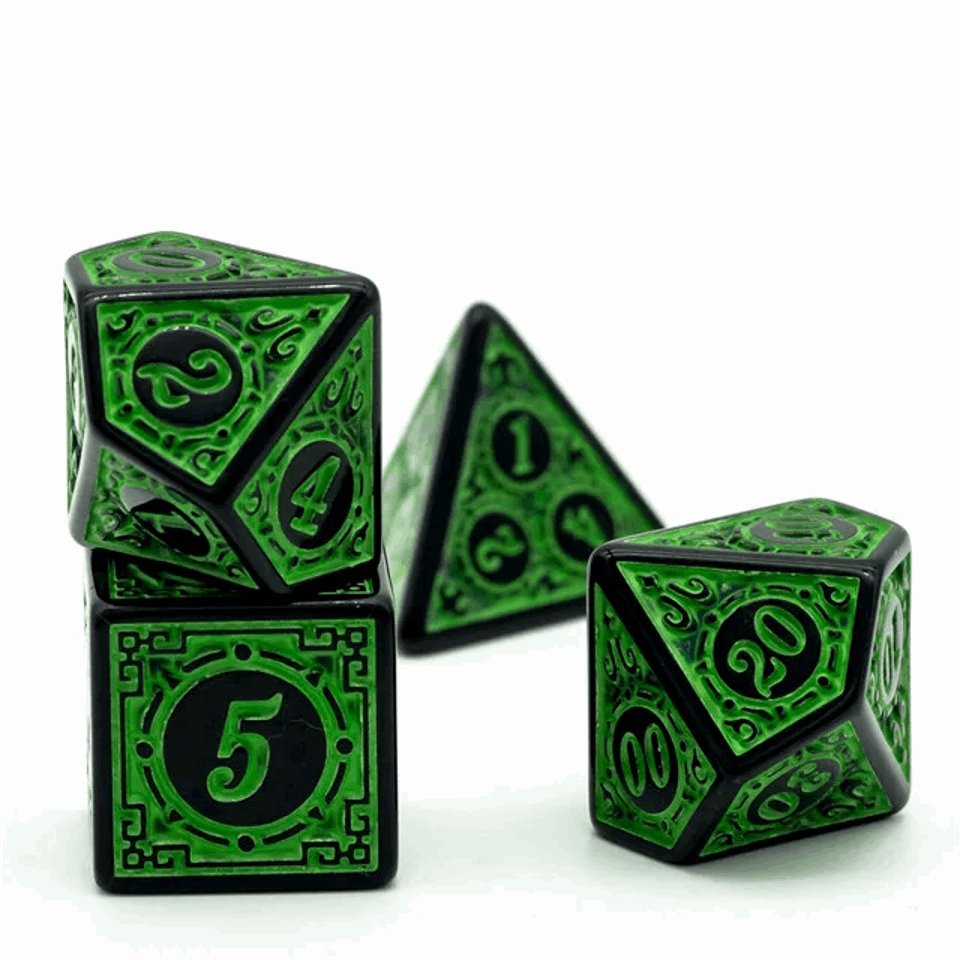 Emerald Runes | Acrylic Dice | 7 Piece Set - Tabletop Dominion - We Print Miniatures
