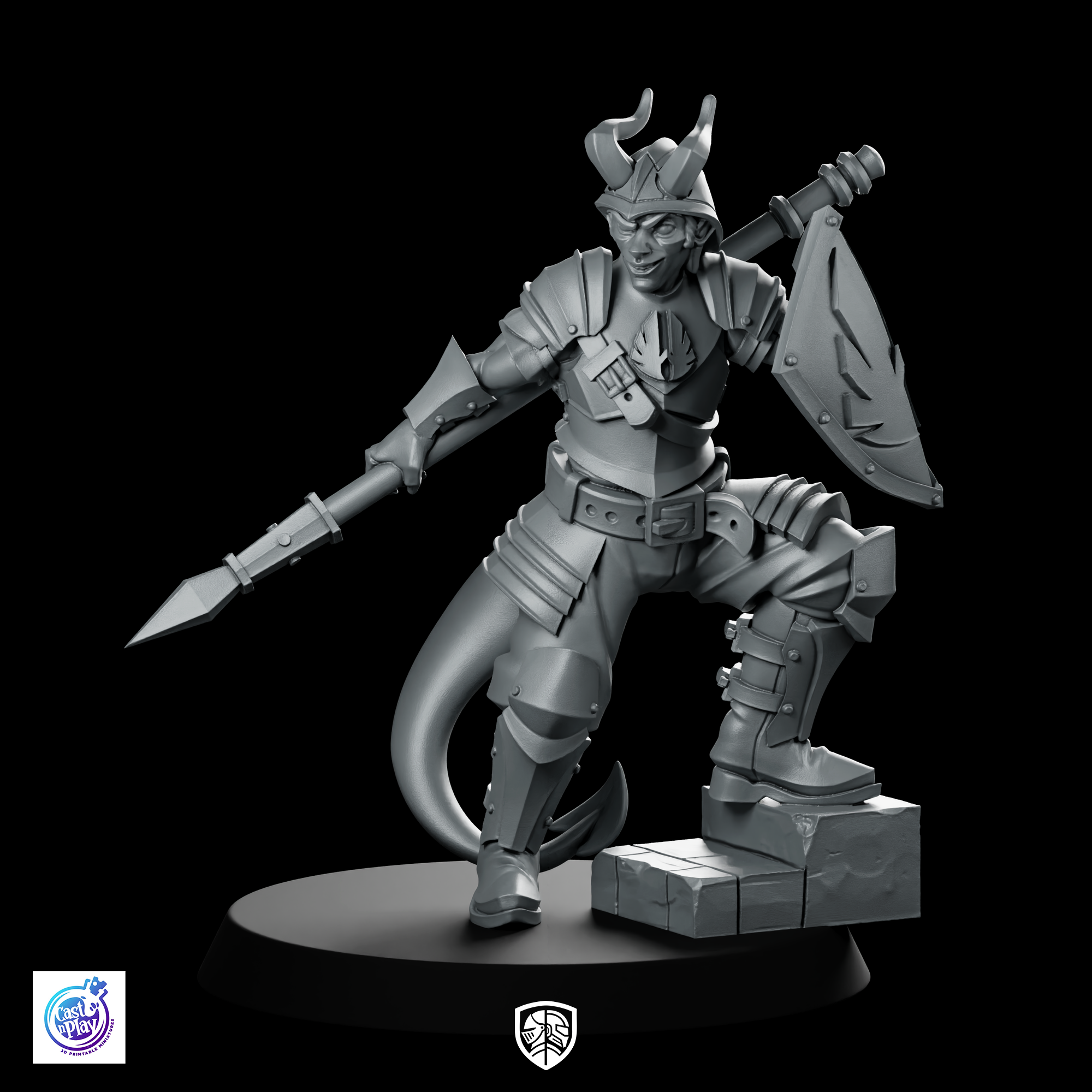 Emeron Ironclad Armored Spear Shield Leader | We Print Miniatures
