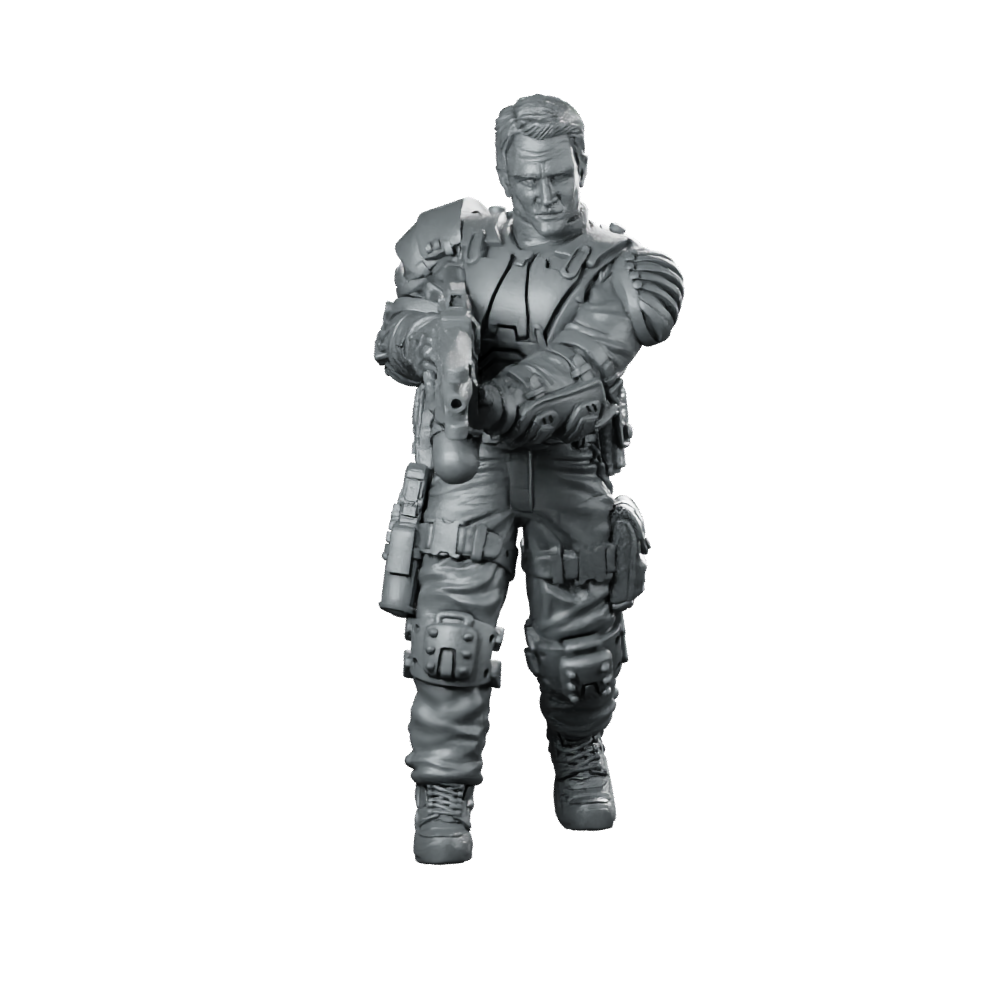 Ex-terminator E 5000 Miniature Sci-Fi Machine Gunner Soldier Miniature 360 Spin 01