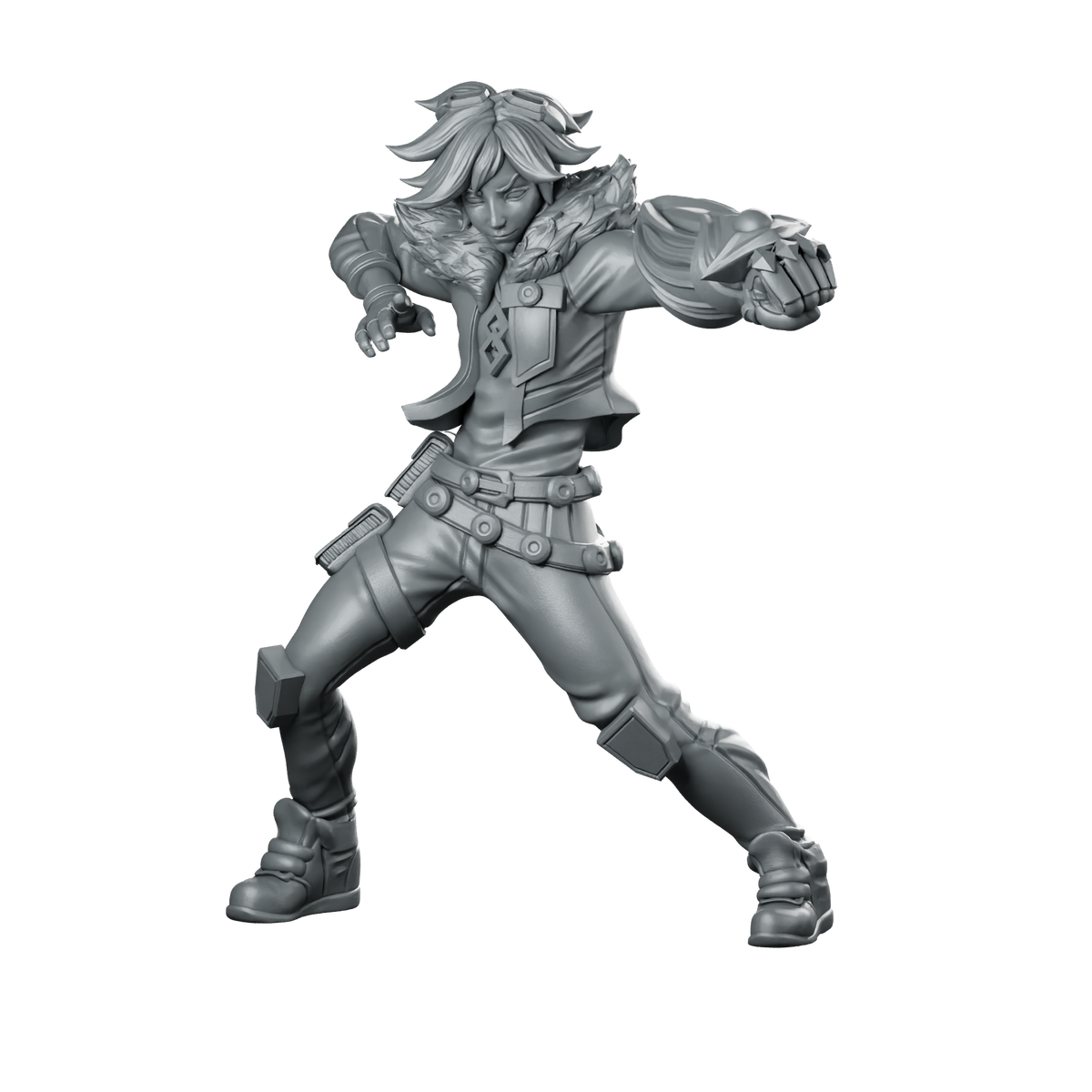 Ezreal Miniature Brawler Fighter Fur Collar Combat Miniature 360 Spin 01