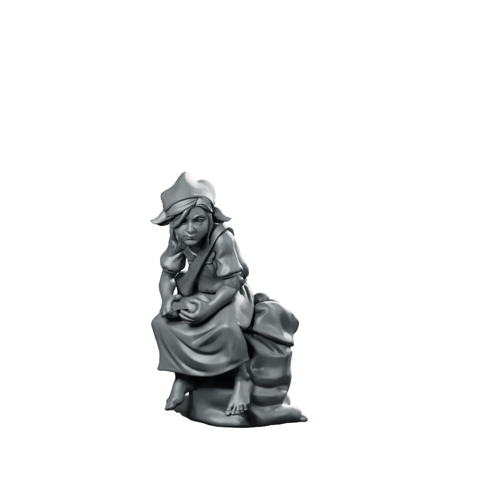 Fae Cook Helper Miniature Seated Village Girl - CastNPlay - We Print Miniatures