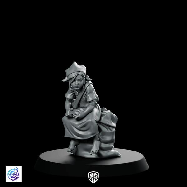Fae Cook Helper Miniature Seated Village Girl - CastNPlay - We Print Miniatures