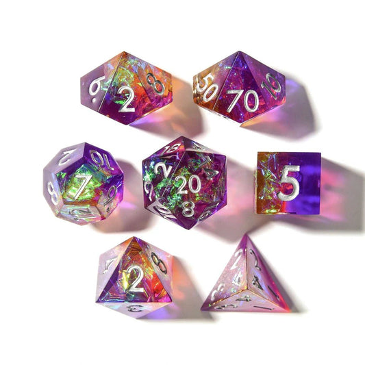 Fae Fire | Sharp Edge Dice | 7 Piece Set - Tabletop Dominion - We Print Miniatures