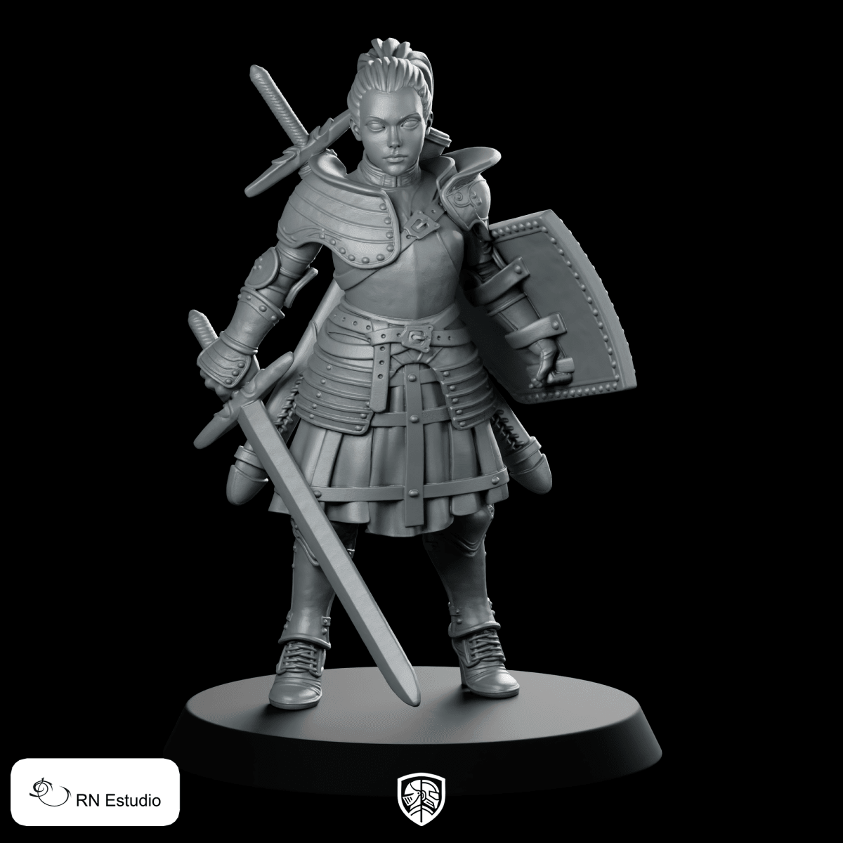 Fantasy Bela Warrior Miniature Dual - Sword Armored Hero - RN Estudio - We Print Miniatures