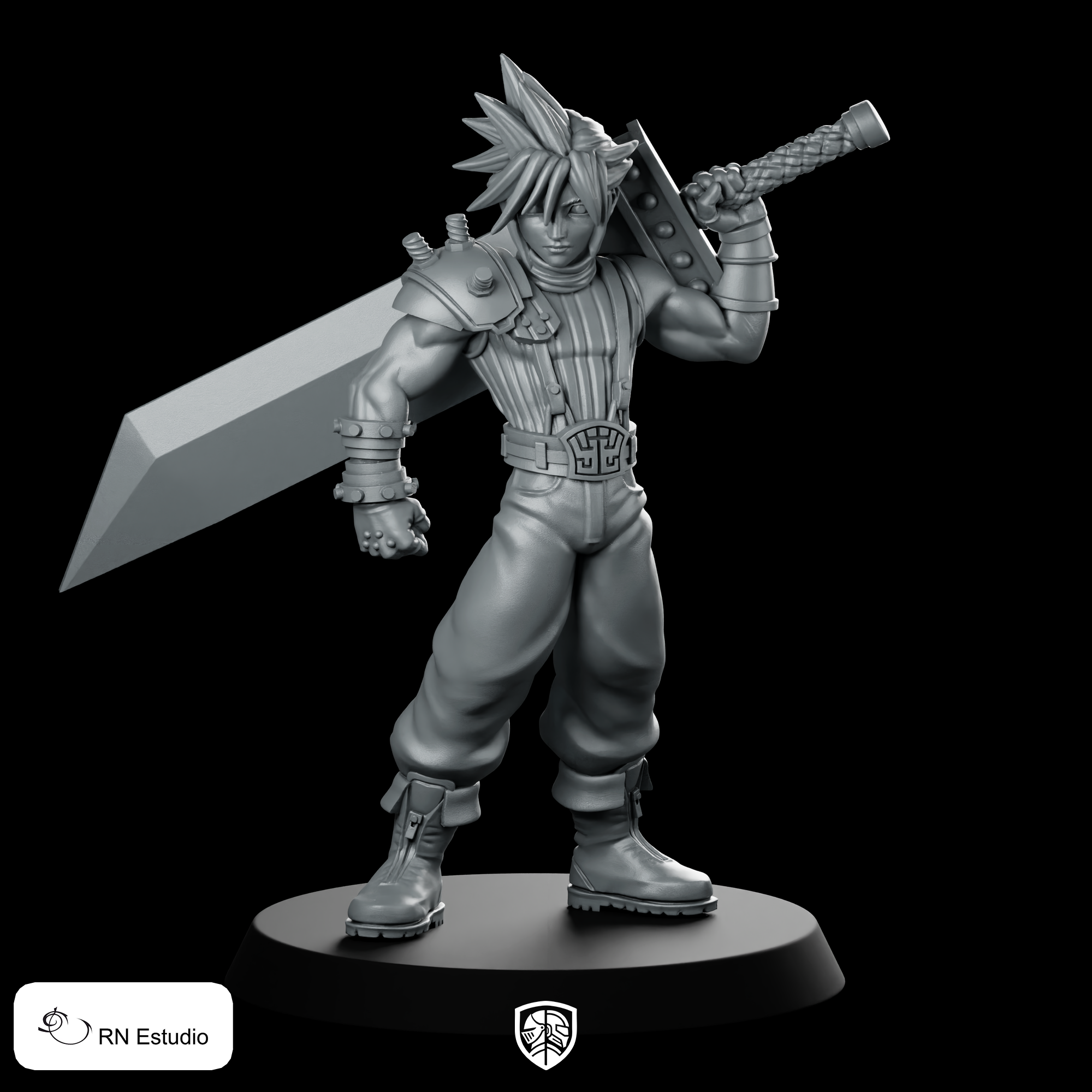 Fantasy Claude JRPG Spiky Haired Greatsword Warrior | We Print Miniatures