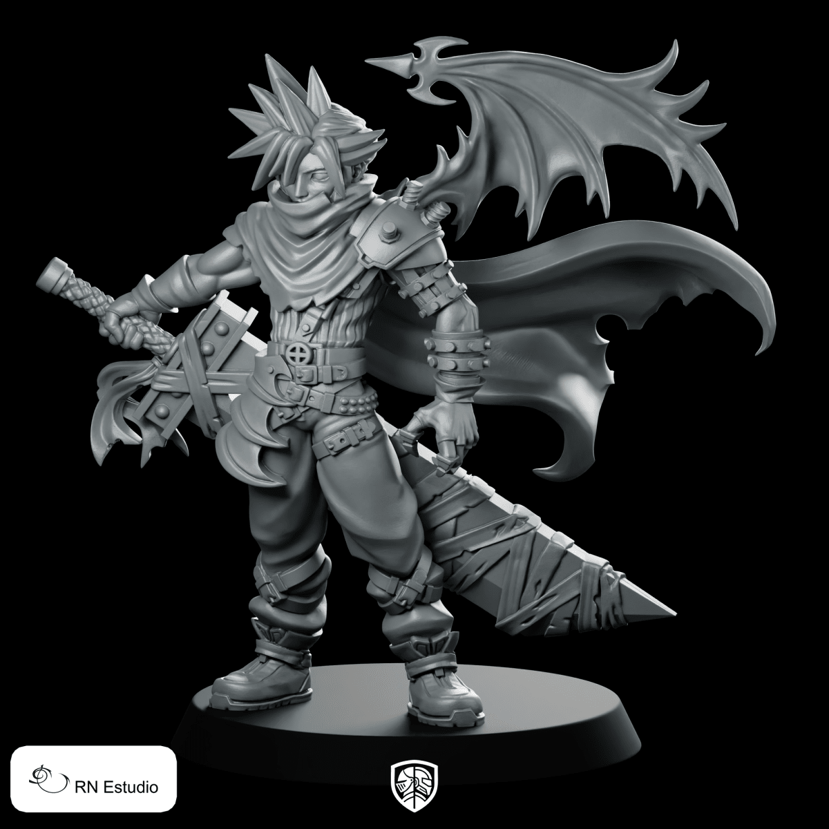Fantasy Claude with Wings JRPG Miniature Spiky Sword - RN Estudio - We Print Miniatures