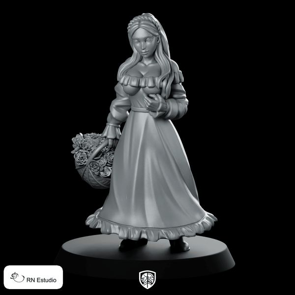 Fantasy Fiora Flowergirl Peasant Miniature Townsfolk Character Resin - RN Estudio - We Print Miniatures
