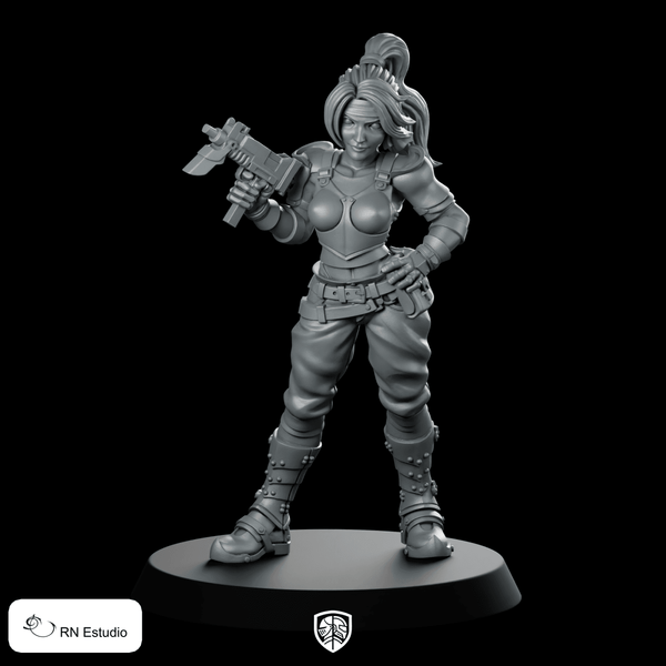 Fantasy Jessie Uzi JRPG Miniature Female Gunner Hero - RN Estudio - We Print Miniatures