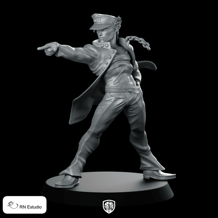 Figurine Fantasy Jotaro JRPG, héros animé qui pointe du doigt