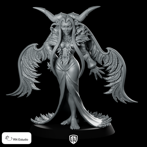 Fantasy Lynaithna Witch JRPG Miniature Winged Horned