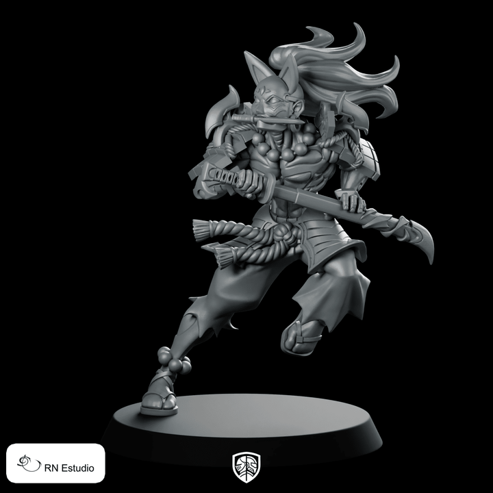 Miniatura de Oni Samurái de Fantasía JRPG, Personaje Guerrero Demonio