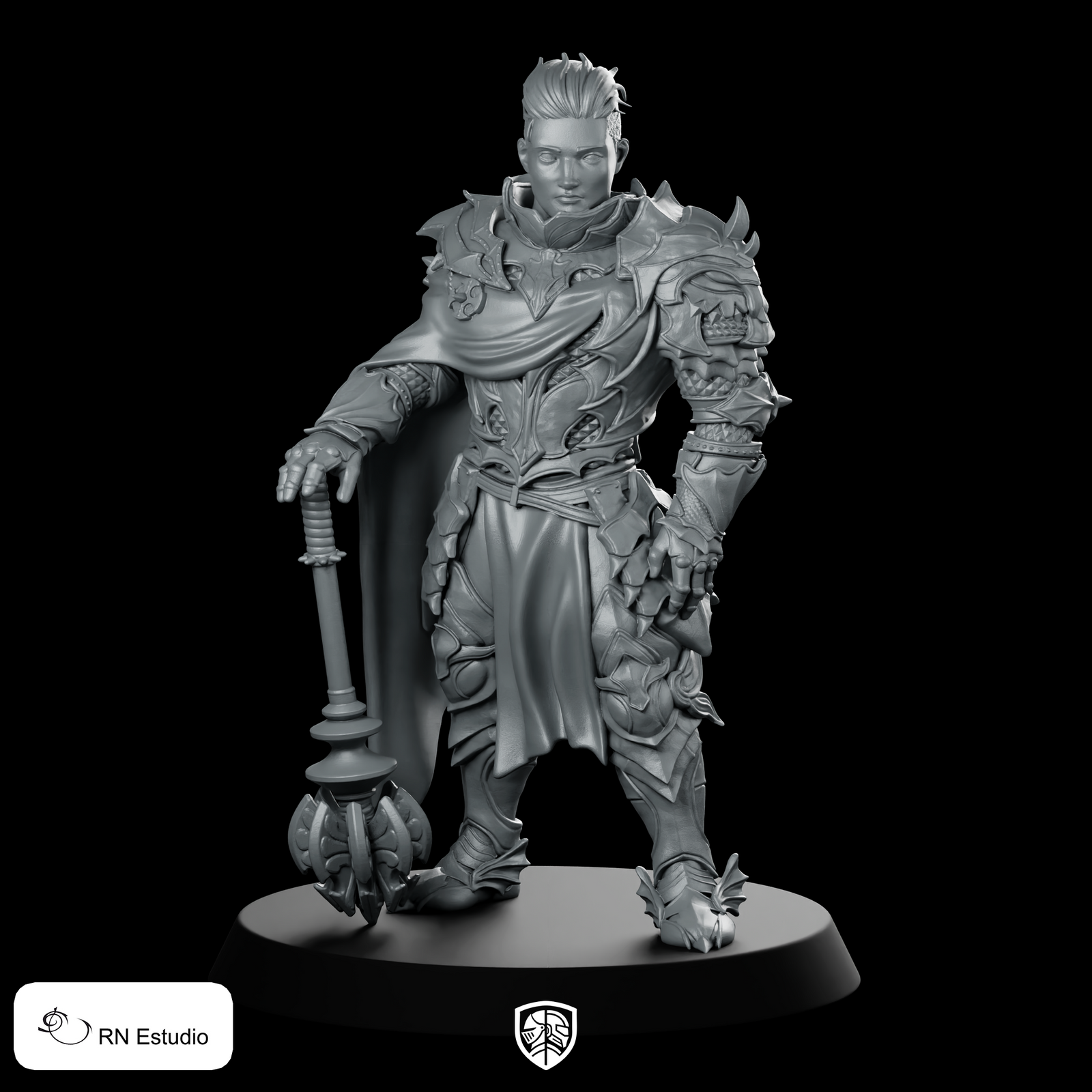 Fantasy Uthoran Dragon Knight Miniature Armored Mace Hero