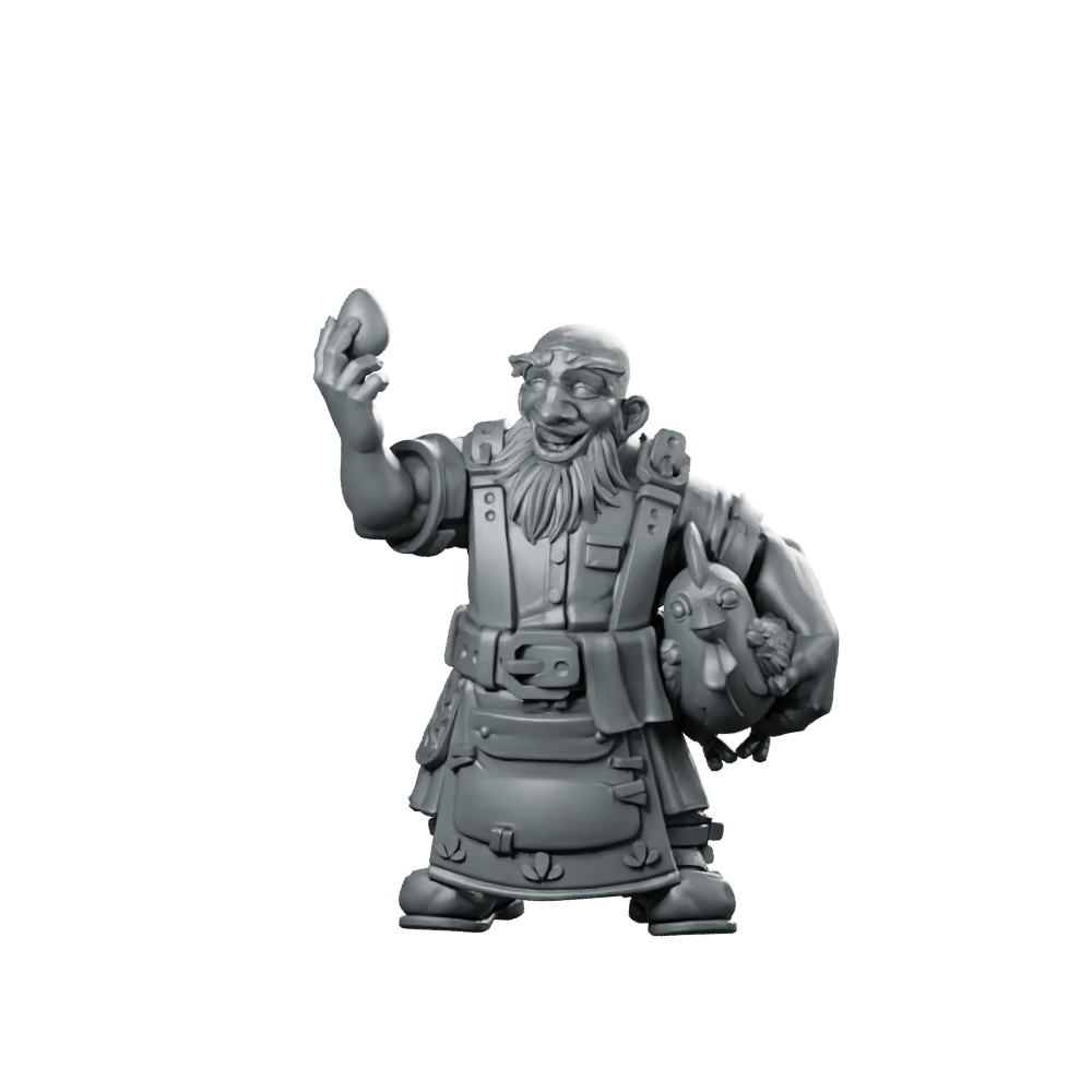 Farmer Dwokhud Male with Egg Miniature Dwarf NPC Miniature 360 Spin 01