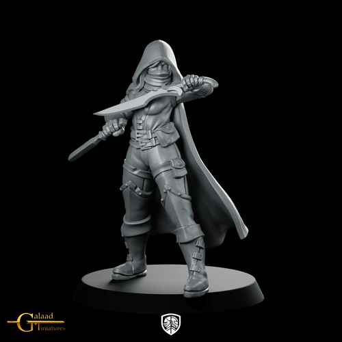 Female 01 Assassin Miniature Hooded Rogue Assassin - Galaad - We Print Miniatures