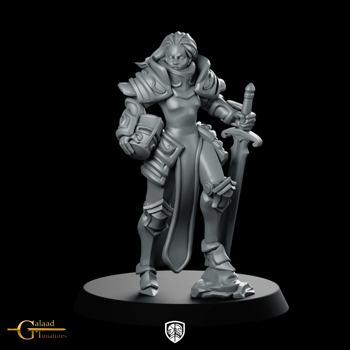 Female Captain Miniature Armoured Paladin Heroine - Galaad - We Print Miniatures