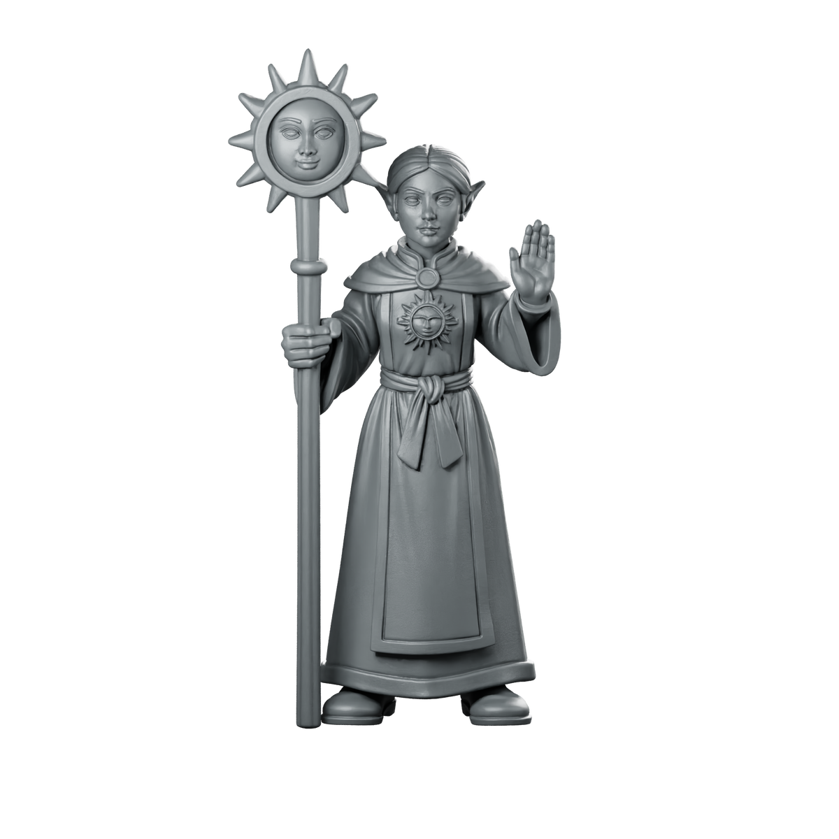 Female Elf Cleric With Sun Staff Miniature Miniature 360 Spin 01