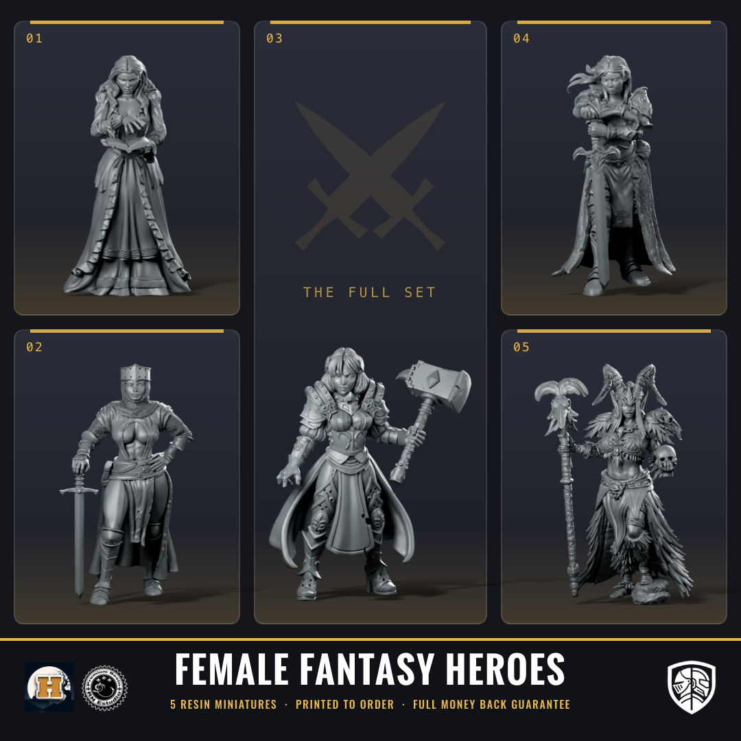 Female Fantasy Heroes Miniature Bundle (5 Resin Miniatures)