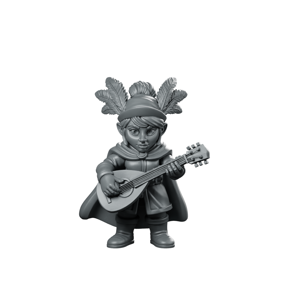 Female Gnome Bard With Lute Miniature Feathered Miniature 360 Spin 01