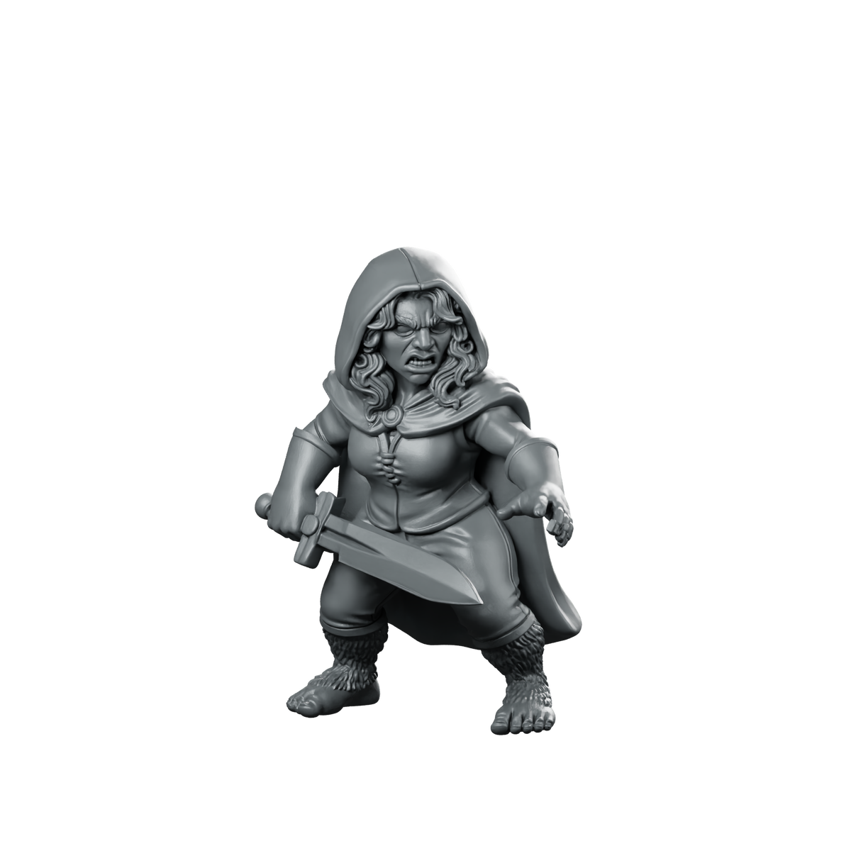 Female Halfling Rogue With Dagger Miniature Hooded Miniature 360 Spin 01