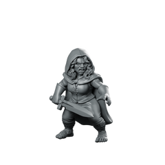 Female Halfling Rogue With Dagger Miniature Hooded Miniature 360 Spin 01