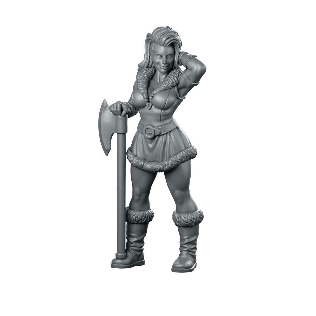 Female Human Barbarian With Axe Miniature Warrior Miniature 360 Spin 01