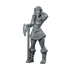 Female Human Barbarian With Axe Miniature Warrior Miniature 360 Spin 01