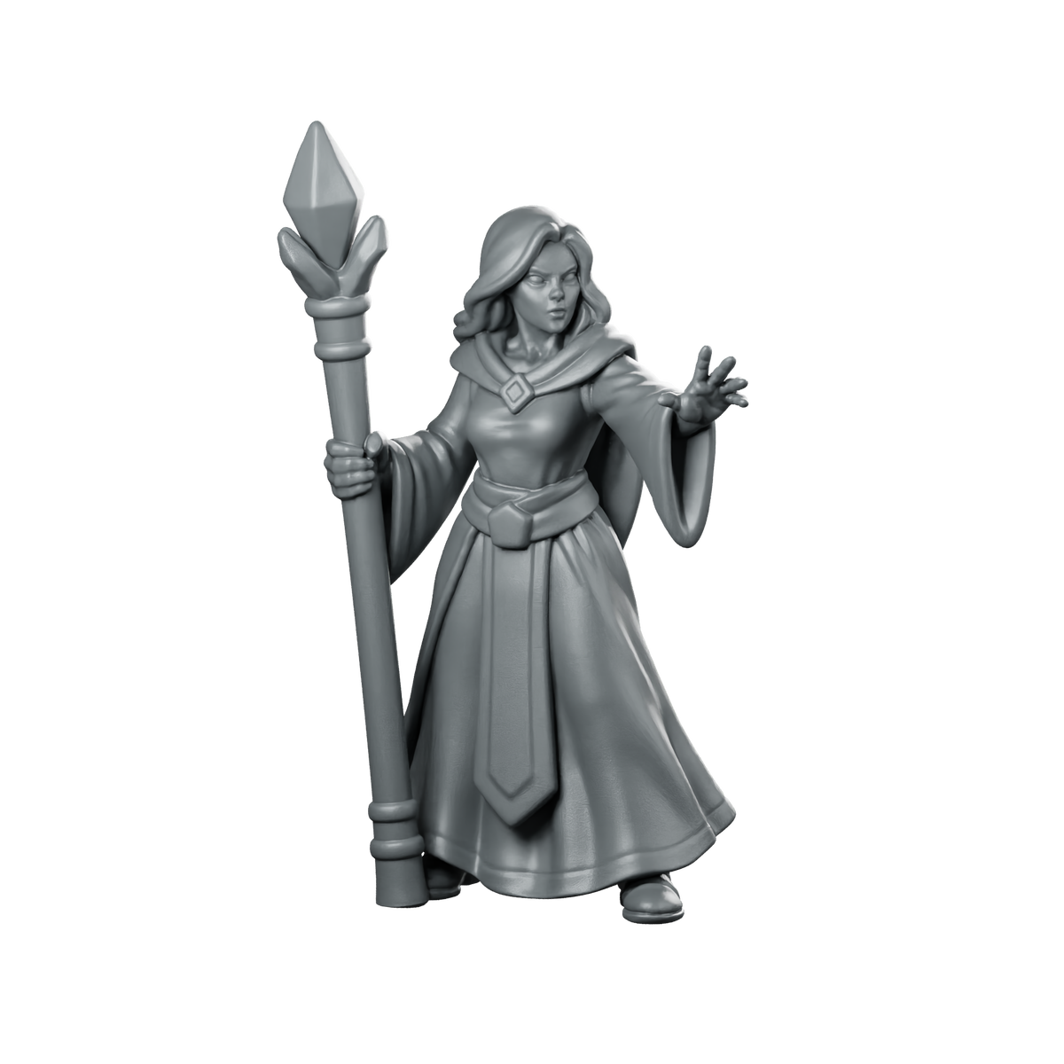 Female Human Sorcerer With Staff Miniature Spellcaster Miniature 360 Spin 01