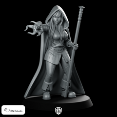 Female Mage Sorceress Miniature Hooded Staff Spellcaster Wizard