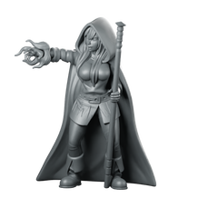 Female Mage Sorceress Miniature Hooded Staff Spellcaster Wizard Miniature 360 Spin 01