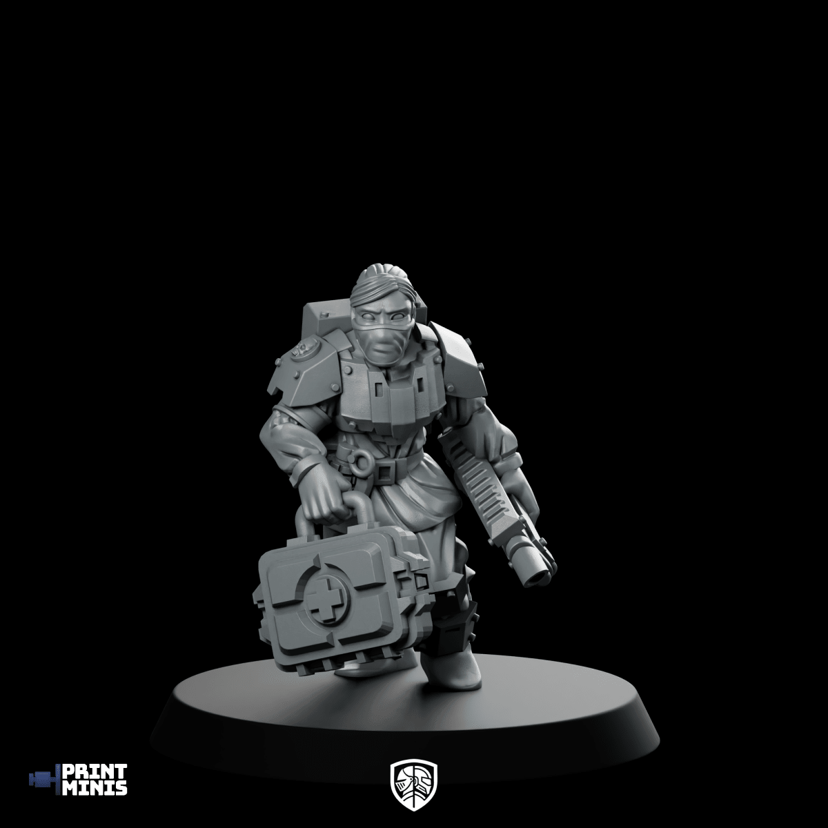 Female Medic Miniature Sci - Fi Cyberpunk Battlefield Support - PrintMinis - We Print Miniatures