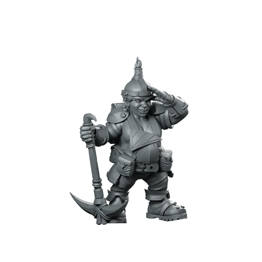 Female Miner Dula Miniature Dwarf Pickaxe Adventurer Character Miniature 360 Spin 01