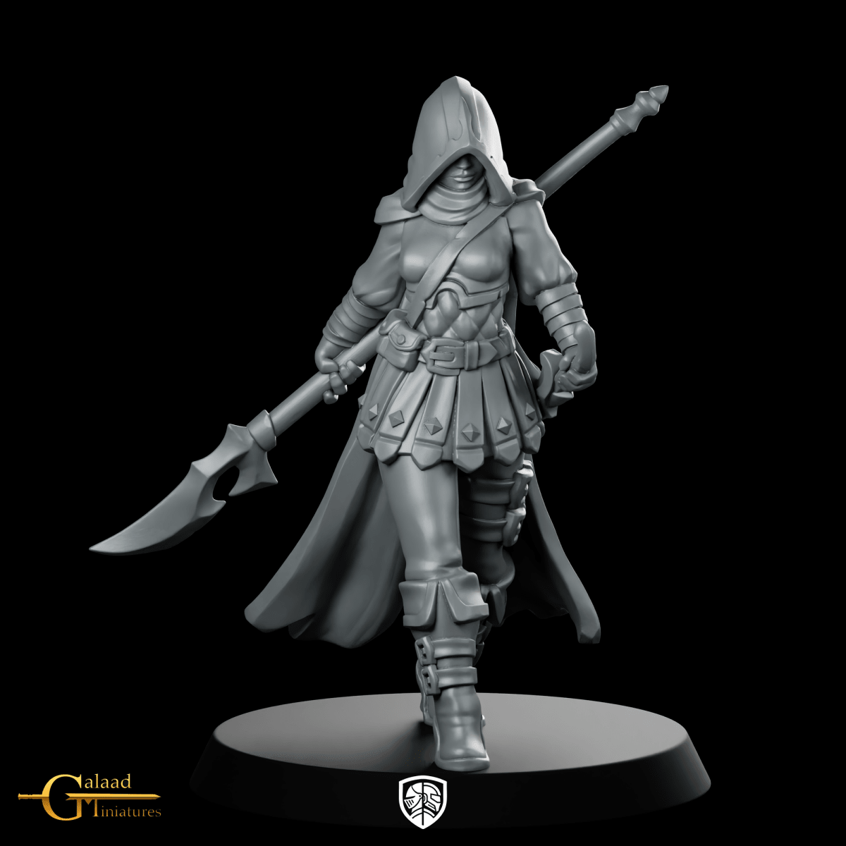 Female Polearm 02 Miniature Hooded Halberd Warrior - Galaad - We Print Miniatures