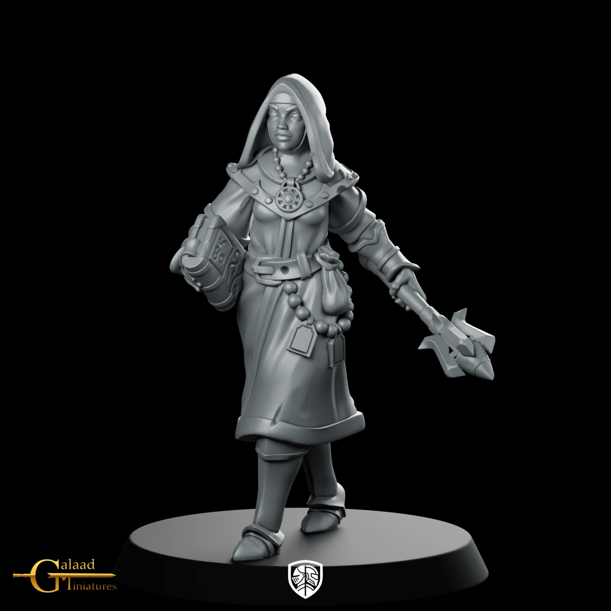Female Priest 02 Miniature Hooded Cleric Priestess - Galaad - We Print Miniatures