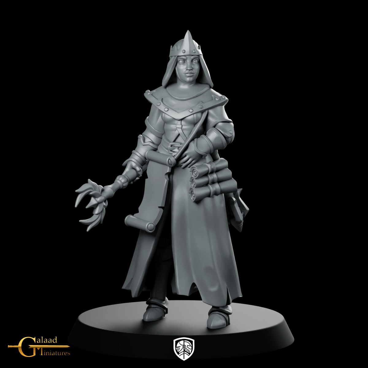 Female Priest 03 Miniature Crowned Cleric Scholar - Galaad - We Print Miniatures