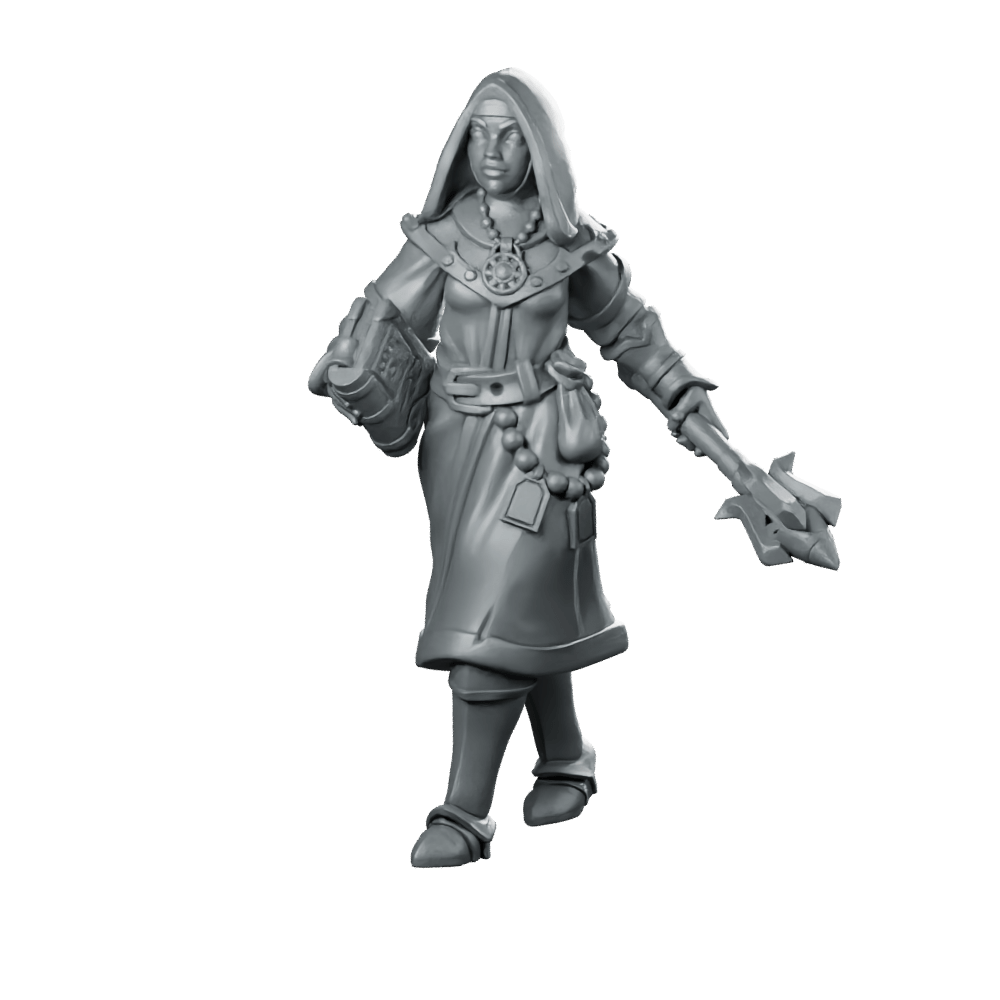 Female Priest 02 Miniature Hooded Cleric Priestess - Galaad - We Print Miniatures