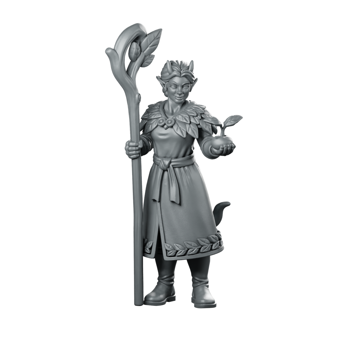 Female Tiefling Druid With Staff Miniature Miniature 360 Spin 01