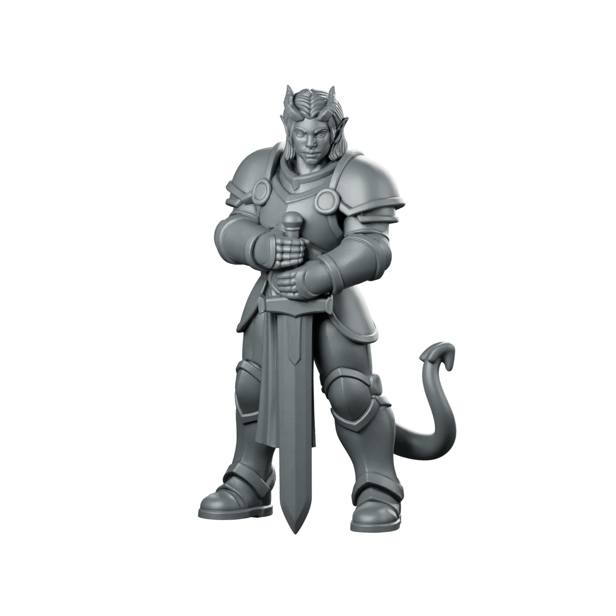 Female Tiefling Paladin With Longsword Miniature Resting Miniature 360 Spin 01