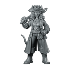 Female Tiefling Pirate Captain Miniature Cutlass Tricorn Miniature 360 Spin 01