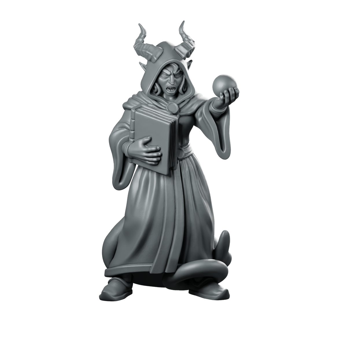 Female Tiefling Warlock With Tome And Miniature Miniature 360 Spin 01