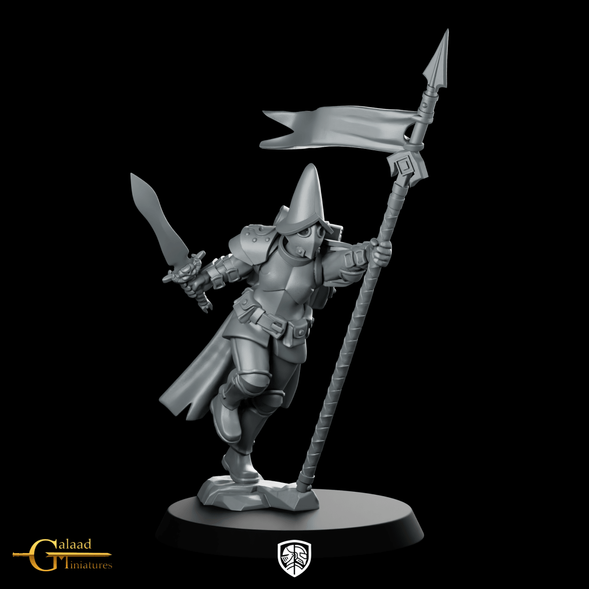 Female Vanguard Flag Miniature Armoured Standard Bearer - Galaad - We Print Miniatures