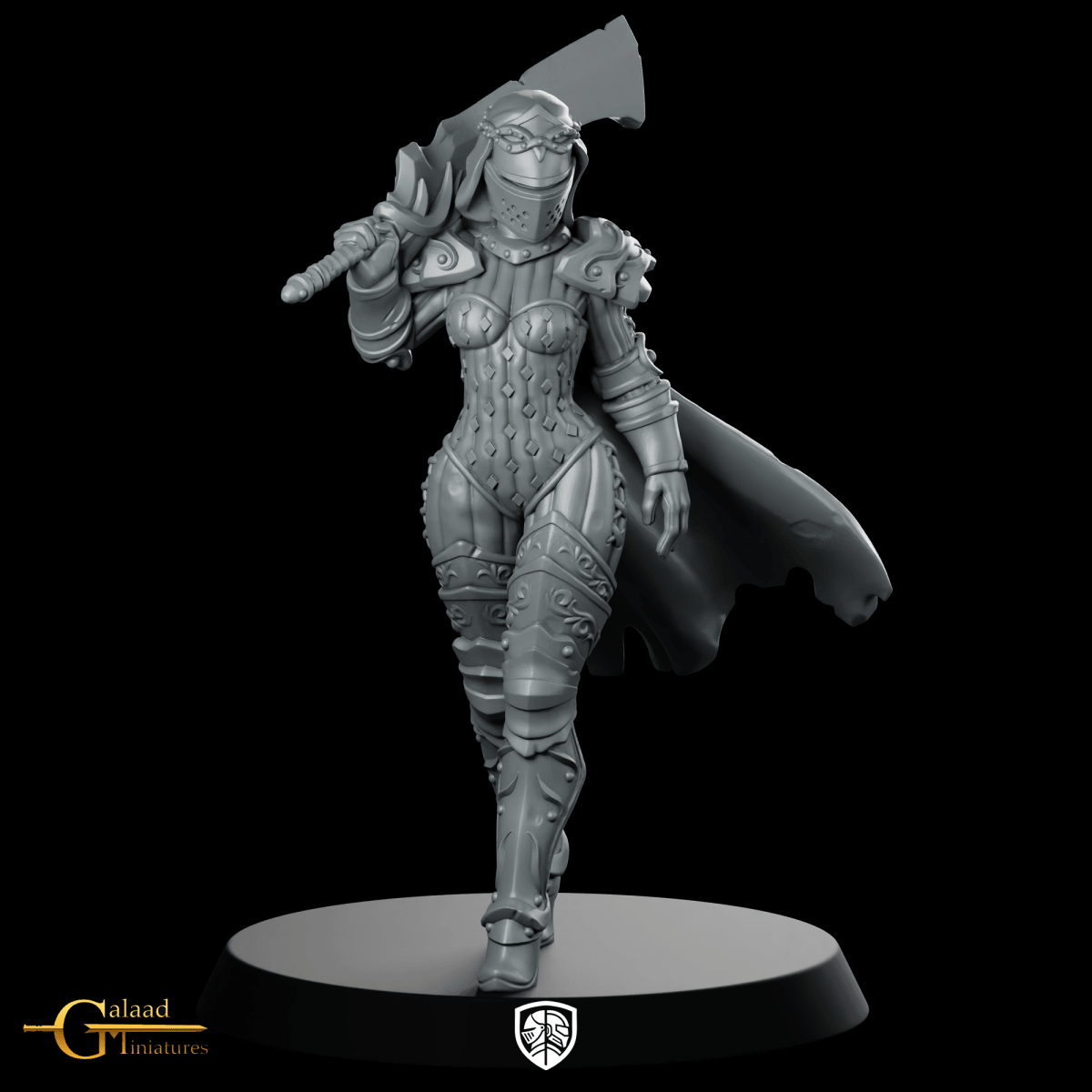 Female Warden 01 Miniature Armoured Knight Heroine - Galaad - We Print Miniatures