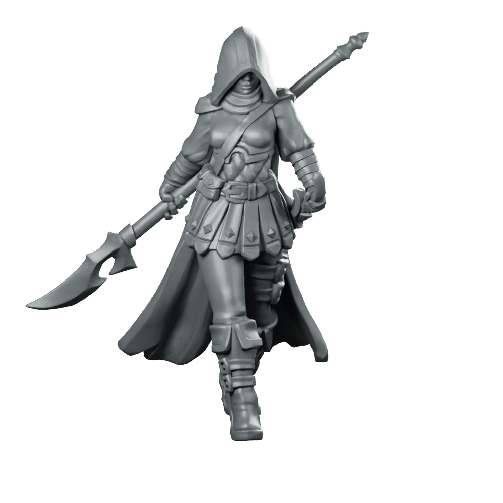 Female Polearm 02 Miniature Hooded Halberd Warrior - Galaad - We Print Miniatures