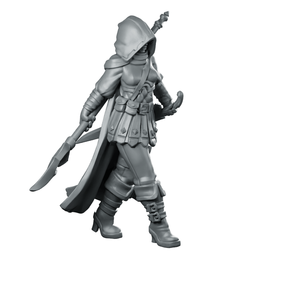 Female Polearm 02 Miniature Hooded Halberd Warrior - Galaad - We Print Miniatures
