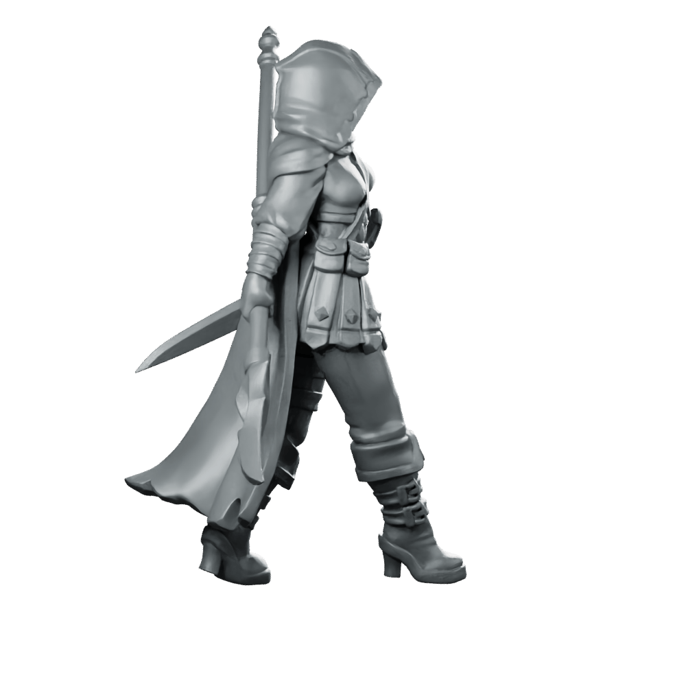 Female Polearm 02 Miniature Hooded Halberd Warrior - Galaad - We Print Miniatures