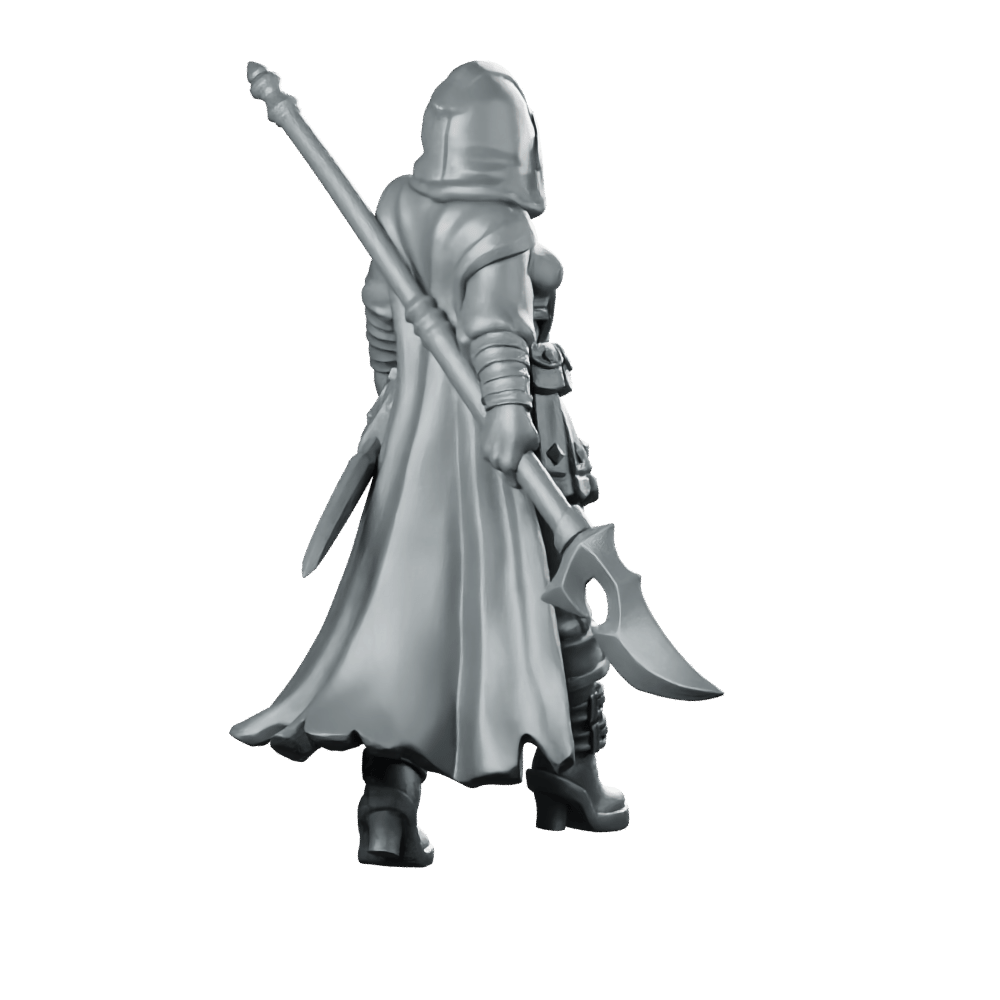 Female Polearm 02 Miniature Hooded Halberd Warrior - Galaad - We Print Miniatures