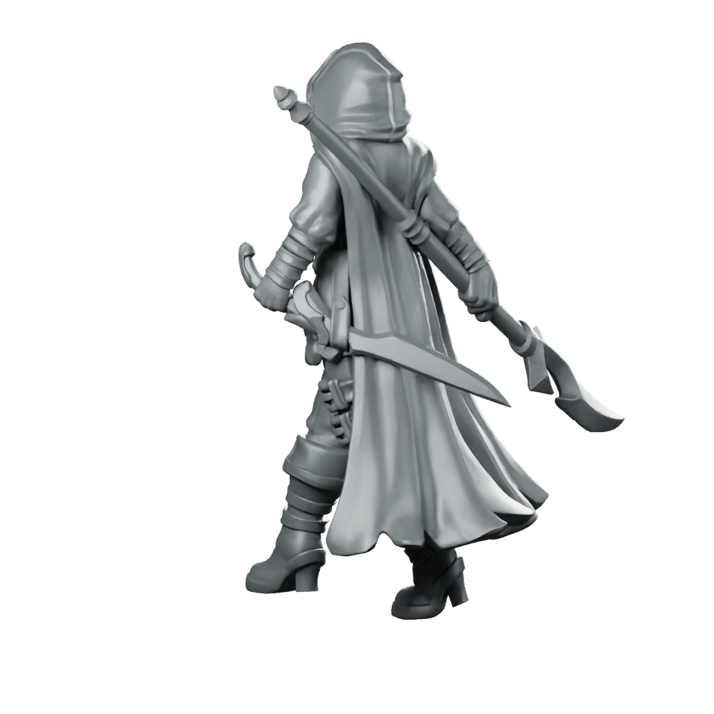 Female Polearm 02 Miniature Hooded Halberd Warrior - Galaad - We Print Miniatures