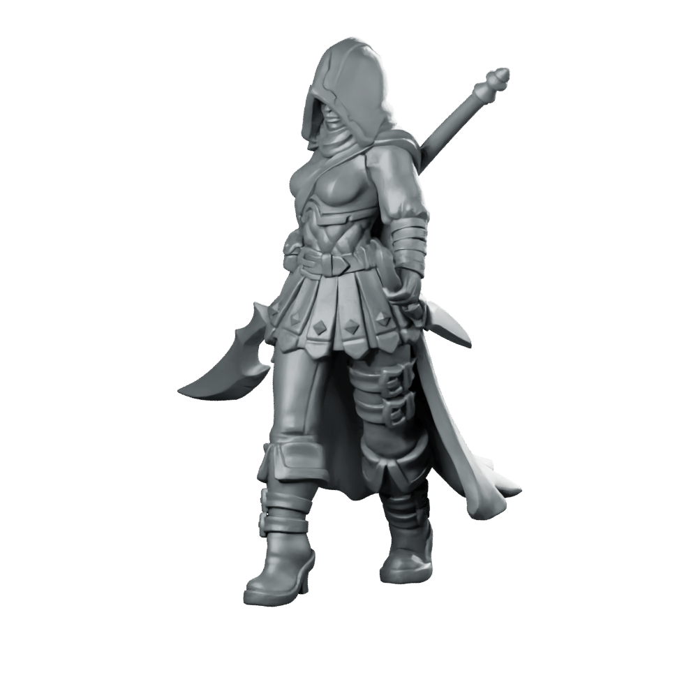 Female Polearm 02 Miniature Hooded Halberd Warrior - Galaad - We Print Miniatures
