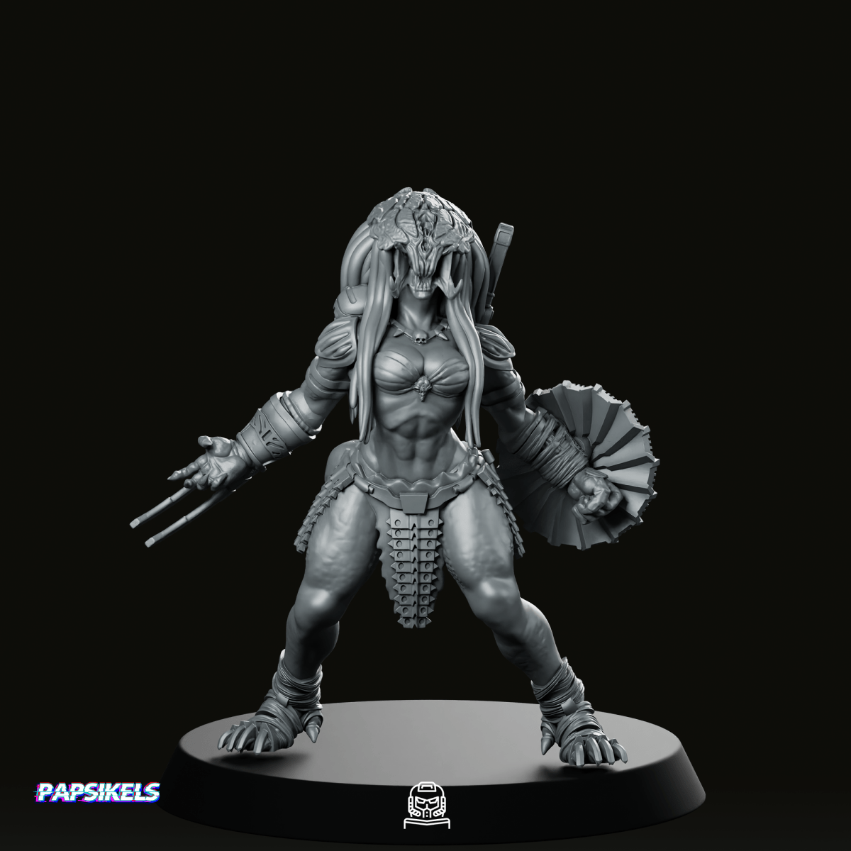 Feral Vixen Berserk Skull Hunter Miniature - Papsikels Miniatures - We Print Miniatures
