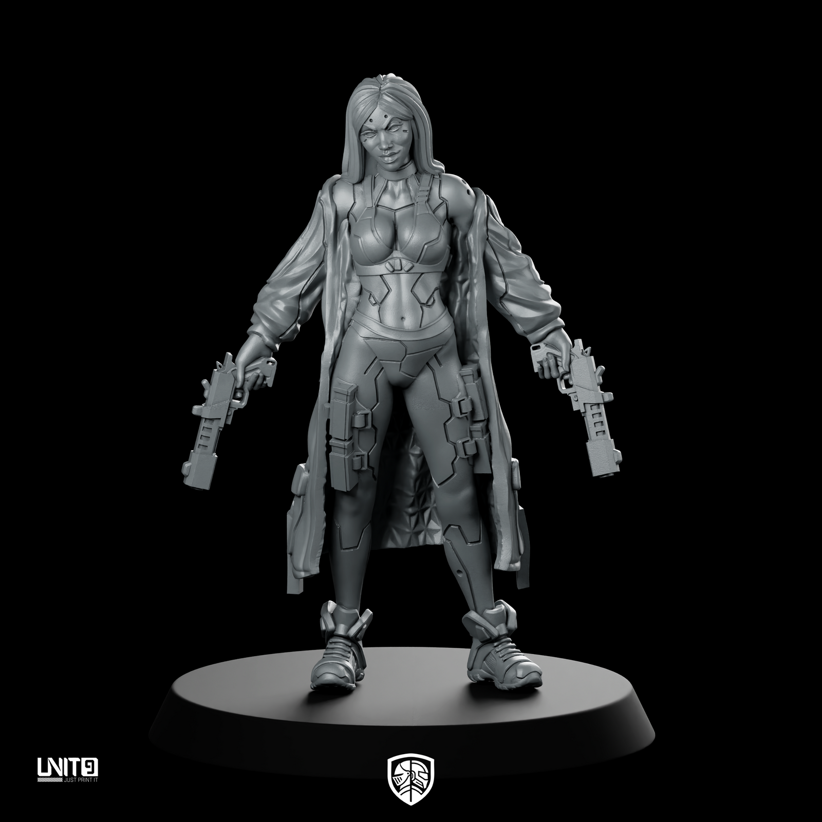 Flames Cyberpunk Miniature Dual-Pistol Female Ganger Operative